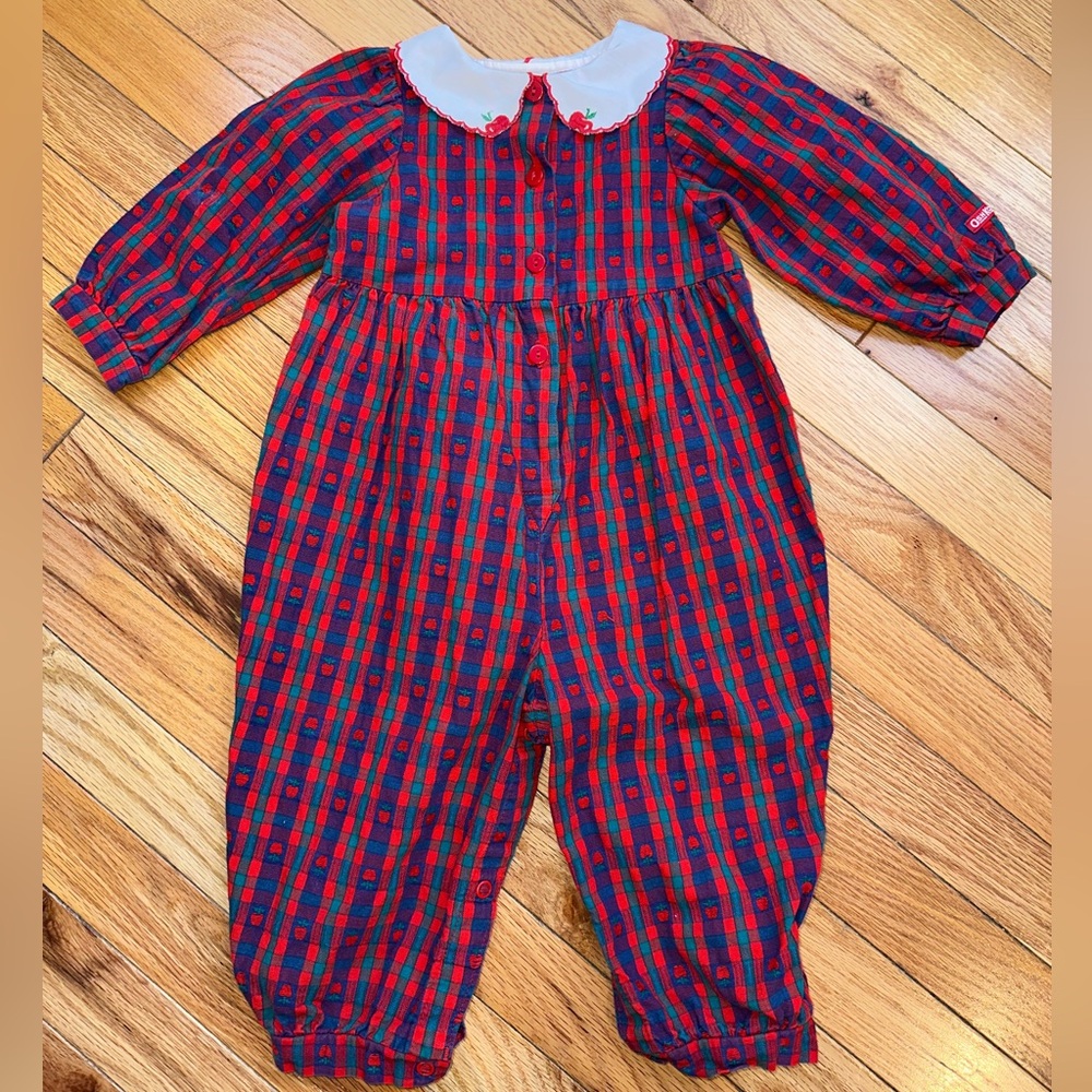 Vintage Osh Kosh long sleeved Apple plaid Bubble Romper